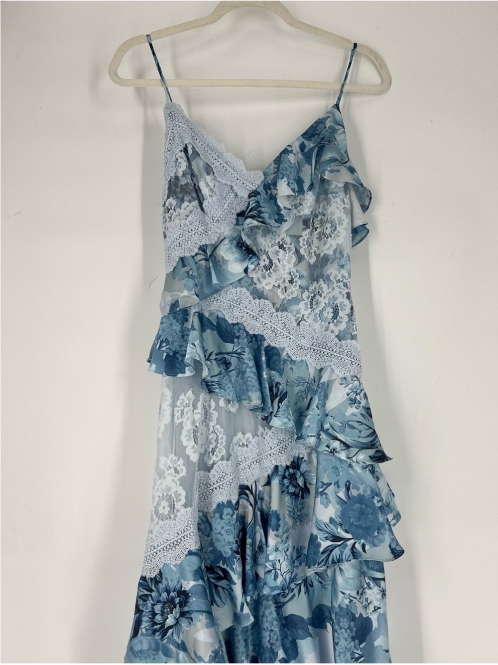 BHLDN Elora Blue Floral Lace Ruffle Formal Strappy Bohemian Maxi Dress Gown 2 - Picture 5 of 13